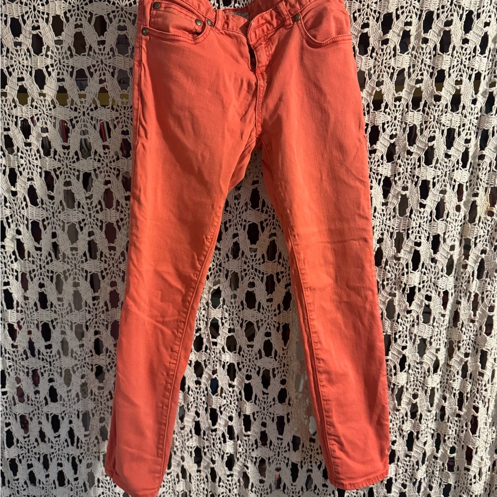 Free People Vibrant Orange Skinny Jeans